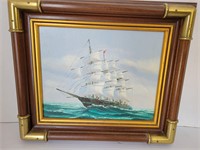 Painting Full Sail Open Ocean Ship by K Maskell