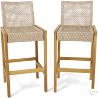 Tangkula Wicker Bar Stools w/ Solid Wood Frame in