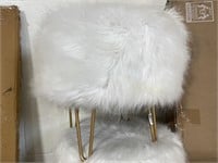 Holley Mongolian Fur/Wood Ottoman in Cream by
