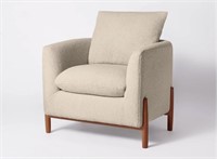Elroy Accent Chair with Wooden Legs in Tan Faux