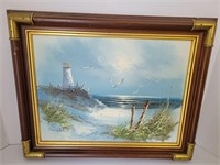 Lighthouse Oil Painting by Sandler w/ coa