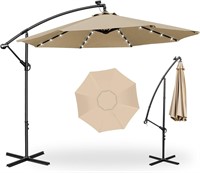 10ft Solar LED Patio Umbrella  Tilt Adjust  Tan