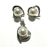 Sterling Silver Pearl Earring Pendant Set