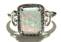 Sterling Silver Opal Austrian Crystal Design Ring