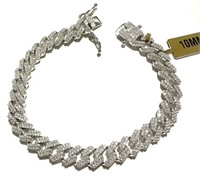 Sterling Silver Moissanite Fancy Link Bracelet
