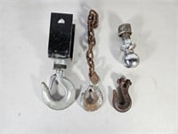 Lot of Hooks and Trailer Hitch Ball