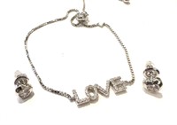 Sterling Silver Love Theme Bracelet Earring Set