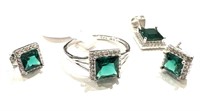 Sterling Silver Austrian Emerald Crystal Set