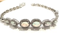 Silver Opal Austrian Crystal Created Bracelet