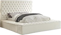 Modern Velvet Upholstered Bed, White, King