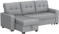L-Shaped Polyester Fabric Sofa, Light Grey
