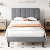 Sweetcrispy Twin Bed Frame with Headboard, Grey