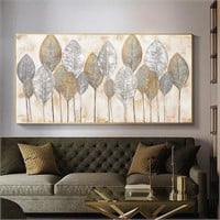 Modern Abstract Golden Leaves Canvas,  30" x 60"