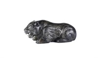 Chinese Carved Black & Grey Jade Figure of Tiger