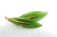 Green Leaf Jade & Gold Pin
