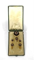 Set of Gold & Onyx Earrings & Pin w Box