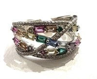 Silver Multi Color Sapphire Crystal Design Ring