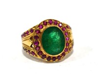 Yellow Gold Ring w. Emerald & Rubies