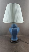 Vtg Blue Wooden Base Table Lamp