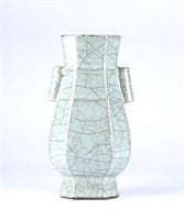 Chinese Celadon Crackle Faceted Vase