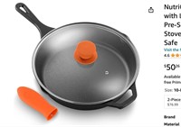 NutriChef 10 Inch Cast Iron Skillet with Lid