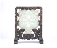 Chinese Wood Framed Jade Table Screen