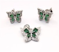 Silver Emerald Austrian Crystal Butterfly Set