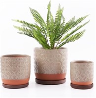 Large Ceramic Planters with Saucer, Set of 3