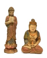 Two Chinese Painted Wood Buddha Figures