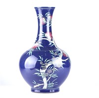 Chinese Famille Rose Blue Ground Bottle Vase