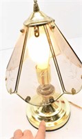 Small Brass Touch Lamp Etched Glass Shade
