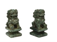 Pr Chinese Green Stone Foo Dog Figures