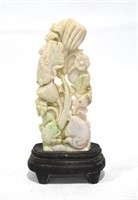 Chinese Carved Jadeite Boulder on Wood Stand