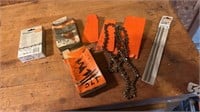 Used chainsaw, chains and wedges