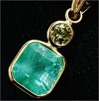 14k Gold 1.35 cts Colombian Emerald & Diamond