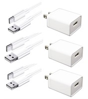3x USB-USB C 1m Cords and 3X 5V Charging Blocks