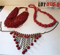 3 red beaded necklaces