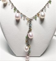 925 Silver Fresh Water Pearl & Gem Necklace