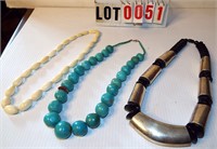 3 necklace, turquoise, ivory, & “silver”