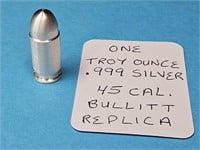 One Troy Ounce .999 Silver 45 CAL REPLICA BULLITT
