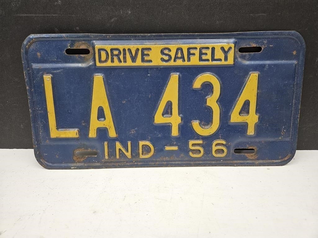 Vintage 1956 Indiana Embossed License Plate