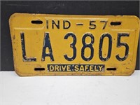 Vintage 1957 Indiana  Embossed License Plate