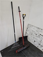 Push Broom, Rake & Shovel Lawn & Garden Tool Lot