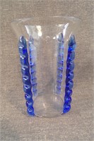 Vintage Blown Studio Art Glass Blue Rigaree Vase