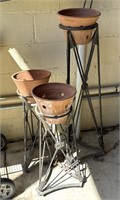 Set of (3) Terracotta Planter Pots on Iron Stands