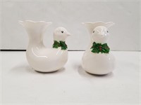 Two Vintage Dove Christmas Candle Holders