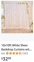 10x10ft White Sheer Backdrop Curtains wit...