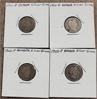 1900-1901-1902-1903 Silver Barber Dimes