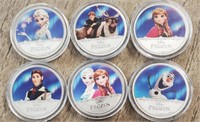 (6) Disney Frozen Silver Plated Collector Coins