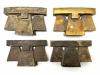 (4) Art Deco Brass Drawer Pulls 3.75” x 2.5”